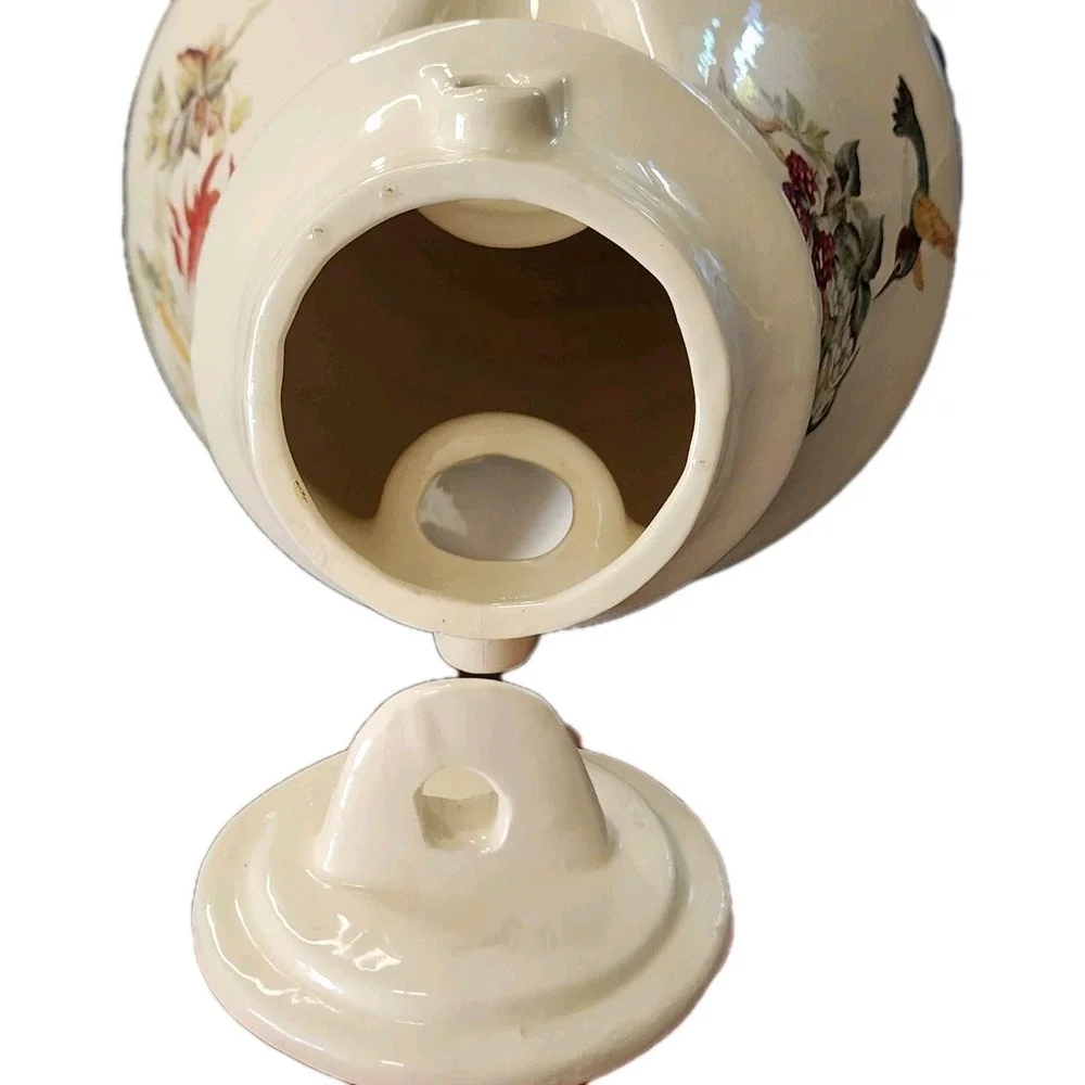 Vintage‎ Ceramic Garden Bird Feeder Whimsical Cottage Purple Turret Roof Rare